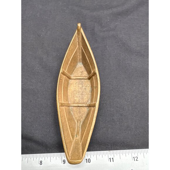 Vintage MCM Brass Canoe Shaped Cape Cod Decorative Trinket Tray Paperweight Asht - Picture 5 of 5
